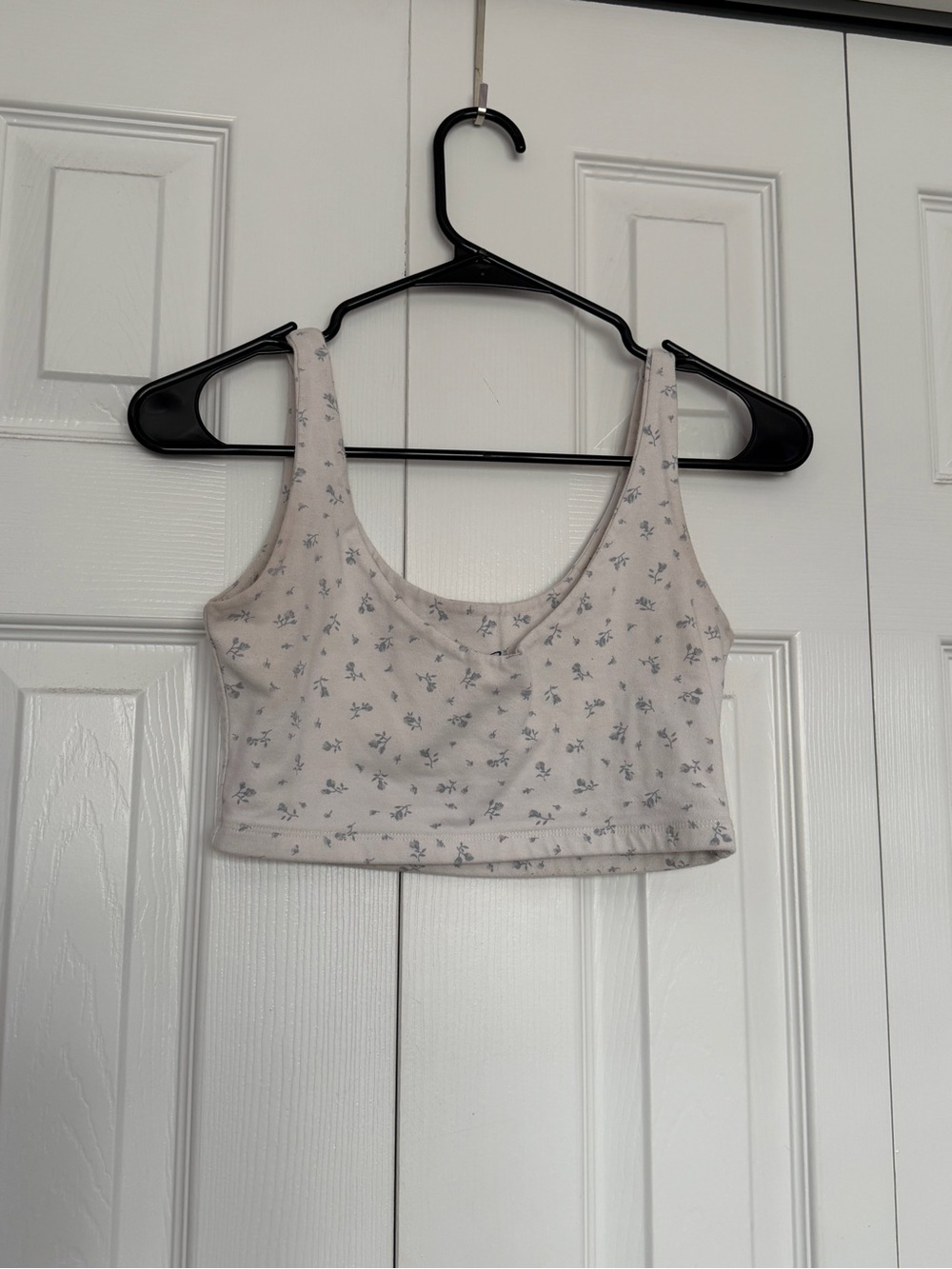Brandy Melville Cream Crop Tank with Blue Floral Print